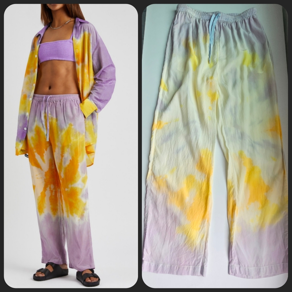 Luuda Hand Finished Tie-Dye Silk Crepe Draw String Waist Pockets Pants